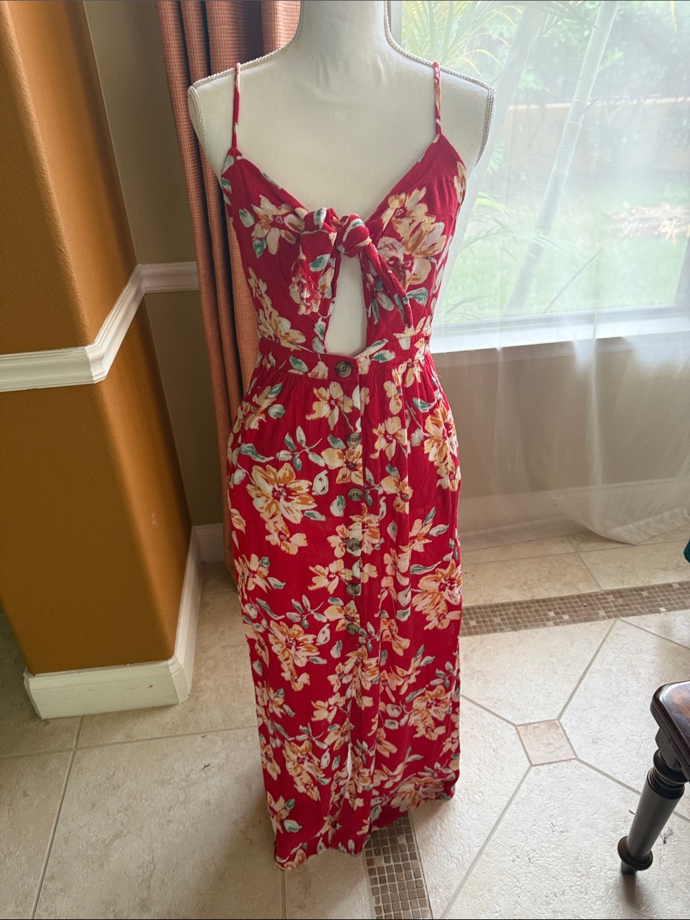 Mimi Chica Red Floral Tie-Front Maxi Dress